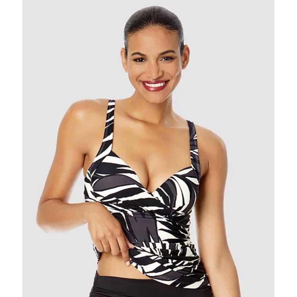 Anne Cole Underwire Print Draped Front Tankini Top & Swim Cover 38DD/40D $134 - Picture 2 of 5